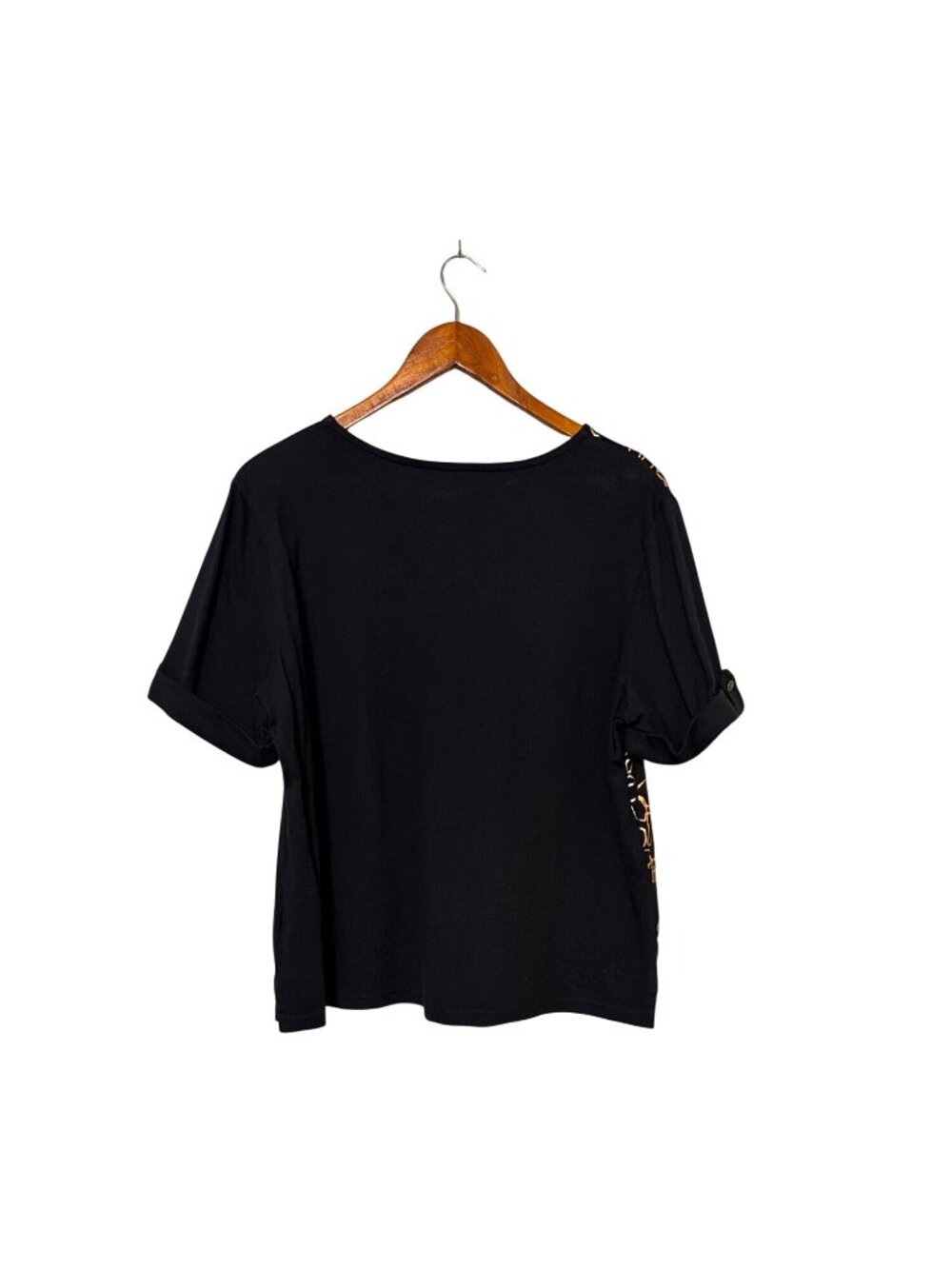 Vtg Black & Gold Short Sleeve Blouse Abstract Design XL Mob Wife Animal Print - Picture 2 of 5